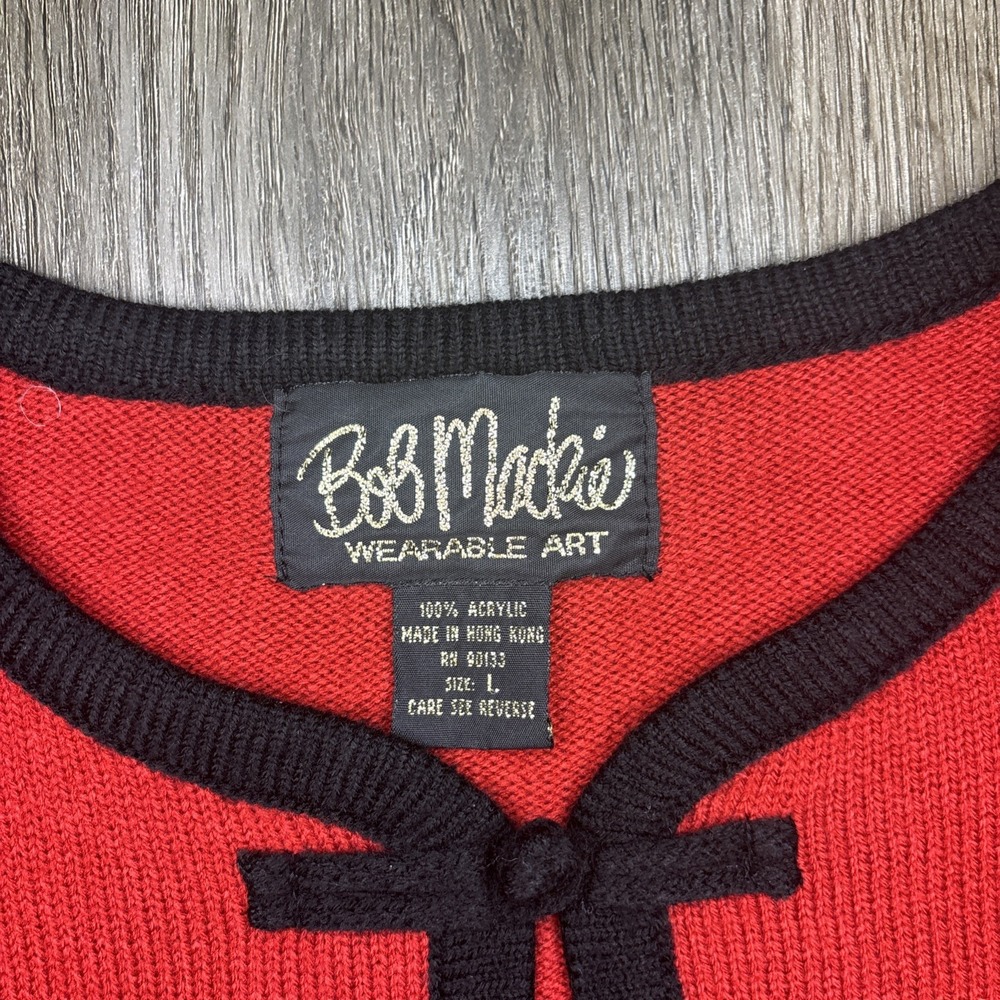BOB MACKIE Wearable Art Sweater Women's Large Red Black Cardigan Dragon Elegant - Picture 7 of 11